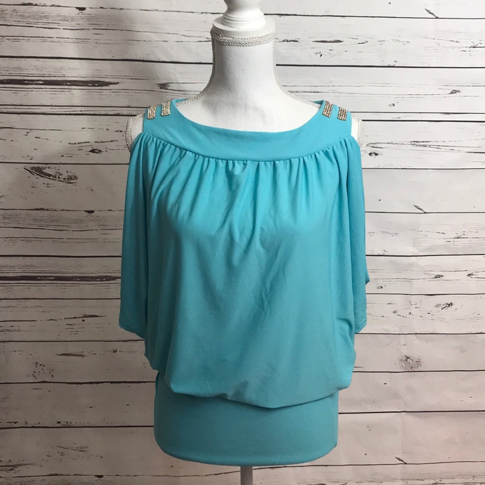 🌹J & L embellished cutout shoulder top, sky blue